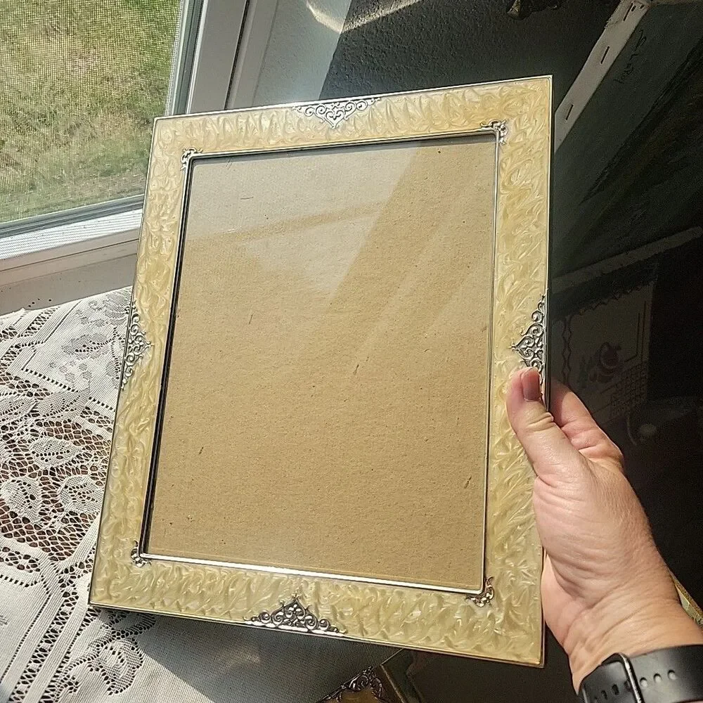 Vtg Lot of 4 Picture Frames Floral Enamel 80s style Chic Cottage Romantic Shabby